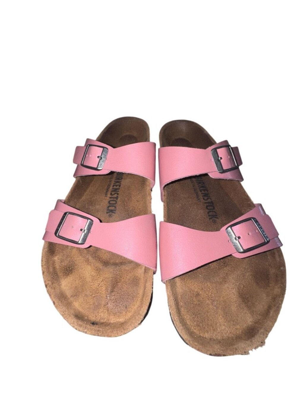 Birkenstock Pink Arizona Two-Strap Sandals Sz 38 EU 7 Women Slip-On Cork Footbed